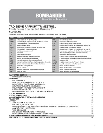 Miniature Bombardier Rapport trimestriel 2016-q3