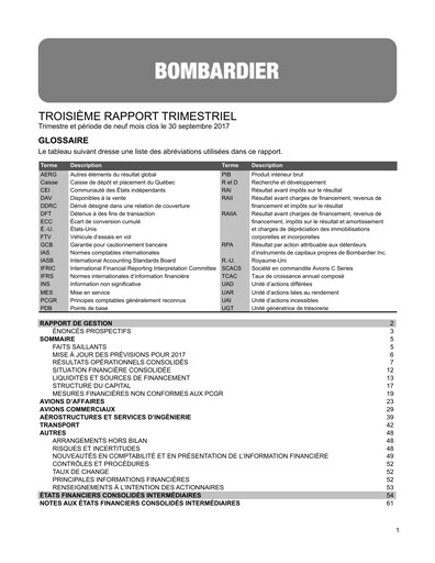 Miniature Bombardier Rapport trimestriel 2017-q3