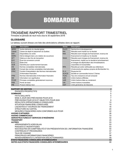 Miniature Bombardier Rapport trimestriel 2018-q3