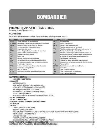 Miniature Bombardier Rapport trimestriel 2019-q1