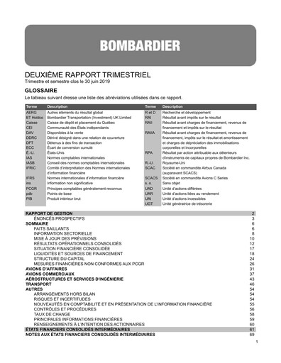 Miniature Bombardier Rapport trimestriel 2019-q2