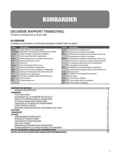 Miniature Bombardier Rapport trimestriel 2020-q2