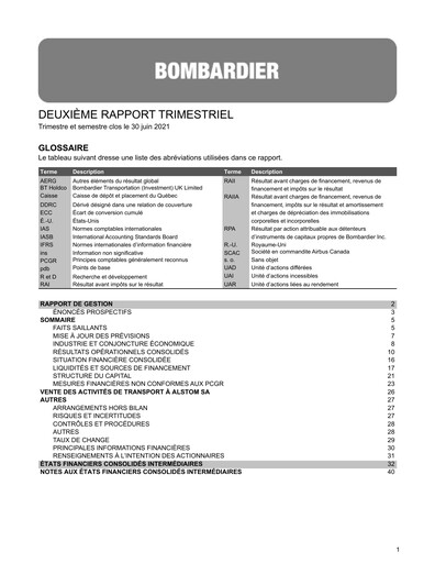 Miniature Bombardier Rapport trimestriel 2021-q2
