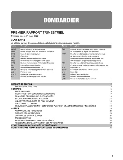 Miniature Bombardier Rapport trimestriel 2022-q1