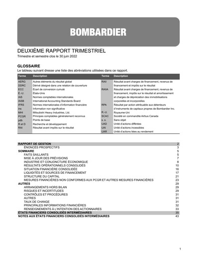 Miniature Bombardier Rapport trimestriel 2022-q2
