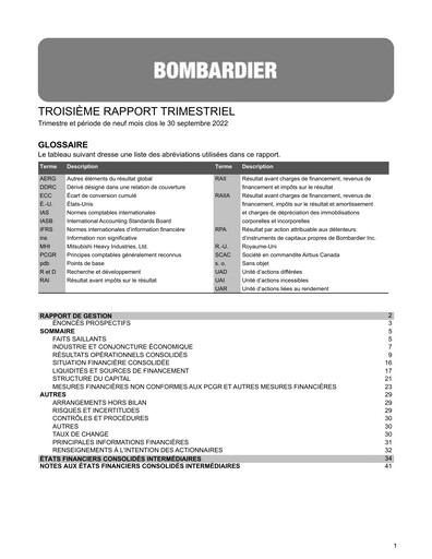 Miniature Bombardier Rapport trimestriel 2022-q3
