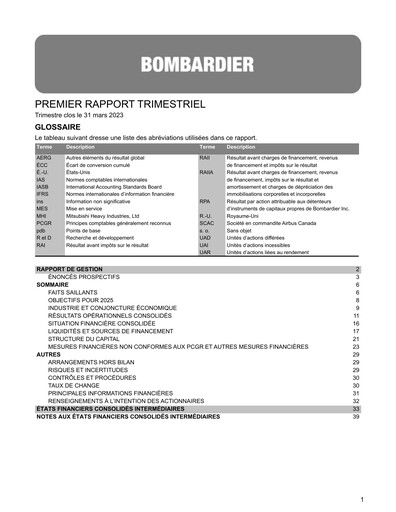 Miniature Bombardier Rapport trimestriel 2023-q1