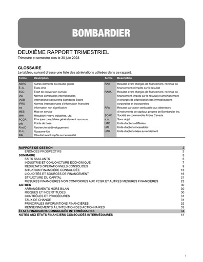 Miniature Bombardier Rapport trimestriel 2023-q2