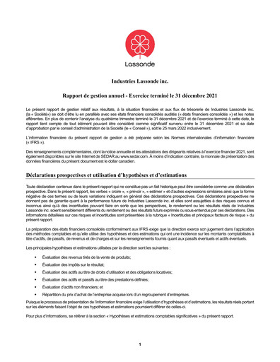 Thumbnail Lassonde Industries Annual Report 2021