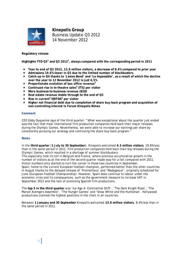 Thumbnail Kinepolis Group  Quarterly Report 2012-q3