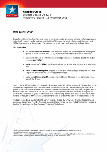 Thumbnail Kinepolis Group  Quarterly Report 2015-q3
