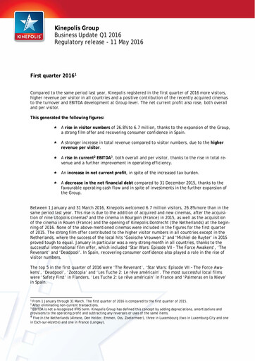 Thumbnail Kinepolis Group  Quarterly Report 2016-q1