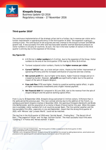 Thumbnail Kinepolis Group  Quarterly Report 2016-q3