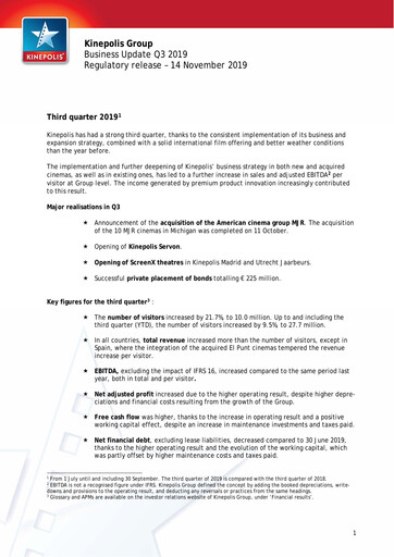 Thumbnail Kinepolis Group  Quarterly Report 2019-q3