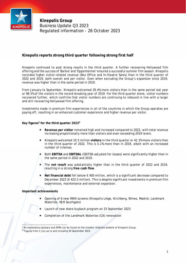 Thumbnail Kinepolis Group  Quarterly Report 2023-q3