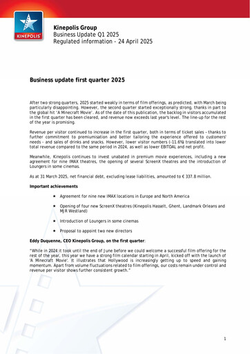 Thumbnail Kinepolis Group  Quarterly Report 2025-q1