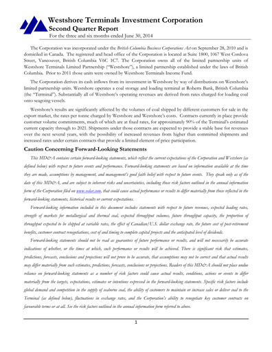 Thumbnail Westshore Terminals Investment Quarterly Report 2014-q2