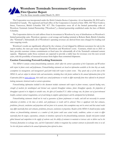 Thumbnail Westshore Terminals Investment Quarterly Report 2015-q1