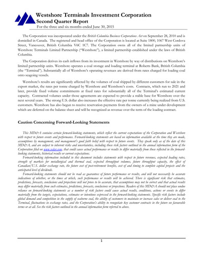 Thumbnail Westshore Terminals Investment Quarterly Report 2015-q2