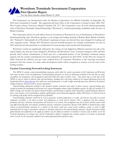 Thumbnail Westshore Terminals Investment Quarterly Report 2016-q1