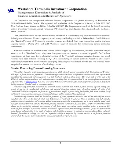 Thumbnail Westshore Terminals Investment Quarterly Report 2016-q3