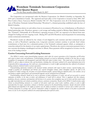 Thumbnail Westshore Terminals Investment Quarterly Report 2017-q1