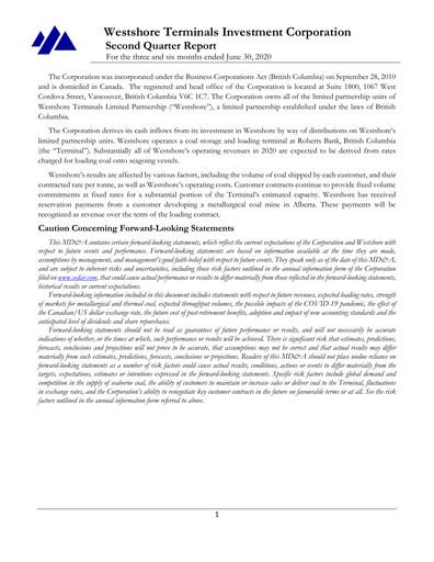 Thumbnail Westshore Terminals Investment Quarterly Report 2020-q2