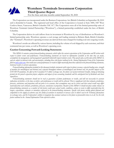 Vorschaubild Westshore Terminals Investment Quartalsbericht 2021-q3