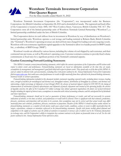 Vorschaubild Westshore Terminals Investment Quartalsbericht 2022-q1