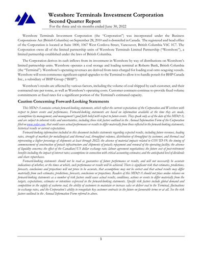 Vorschaubild Westshore Terminals Investment Quartalsbericht 2022-q2