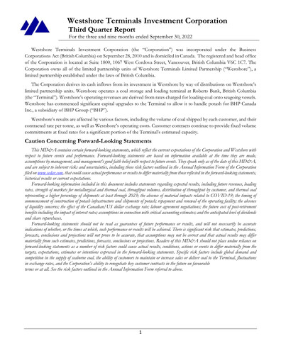 Vorschaubild Westshore Terminals Investment Quartalsbericht 2022-q3
