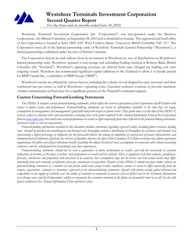 Vorschaubild Westshore Terminals Investment Quartalsbericht 2023-q2