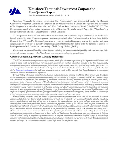 Miniature Westshore Terminals Investment Rapport trimestriel 2025-q1