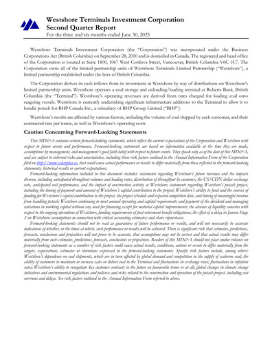 Miniature Westshore Terminals Investment Rapport trimestriel 2025-q2