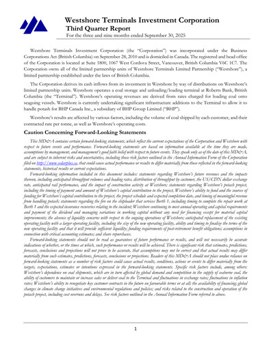 Miniature Westshore Terminals Investment Rapport trimestriel 2025-q3