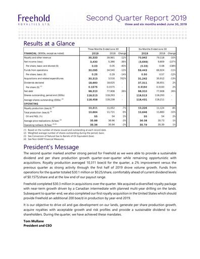 Thumbnail Freehold Royalties Quarterly Report 2019-q2