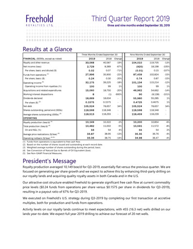 Thumbnail Freehold Royalties Quarterly Report 2019-q3