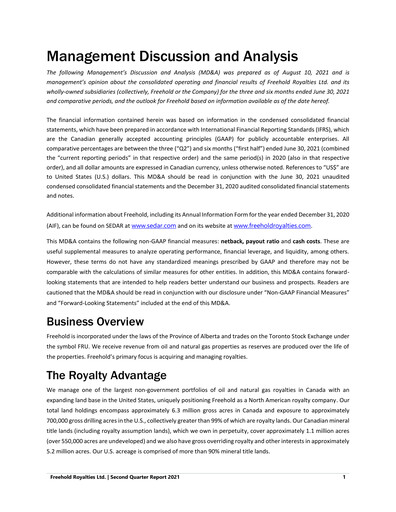 Thumbnail Freehold Royalties Quarterly Report 2021-q2