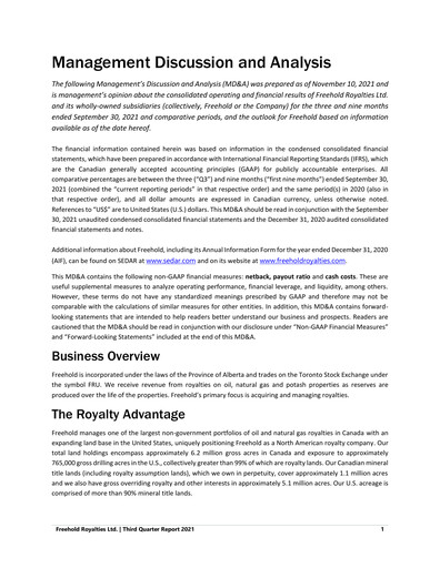 Thumbnail Freehold Royalties Quarterly Report 2021-q3