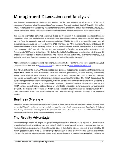 Thumbnail Freehold Royalties Quarterly Report 2022-q2
