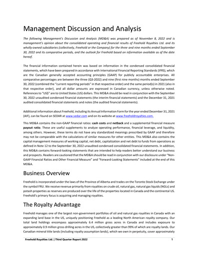Thumbnail Freehold Royalties Quarterly Report 2022-q3