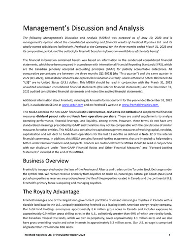 Thumbnail Freehold Royalties Quarterly Report 2023-q1