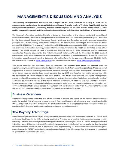 Thumbnail Freehold Royalties Quarterly Report 2024-q1