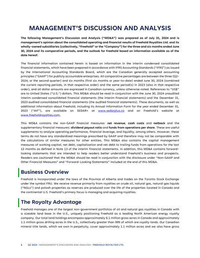 Thumbnail Freehold Royalties Quarterly Report 2024-q2