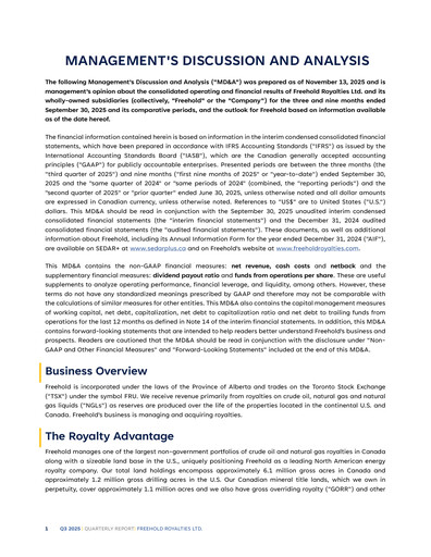 Thumbnail Freehold Royalties Quarterly Report 2025-q3