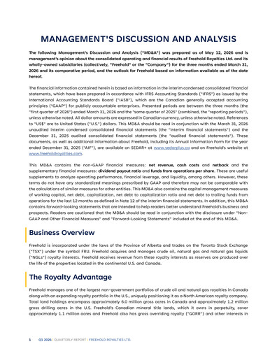 Thumbnail Freehold Royalties Quarterly Report 2026-q1