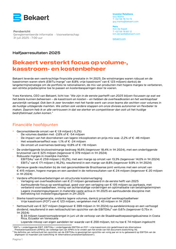 Miniature NV Bekaert Rapport semestriel 2025-h1
