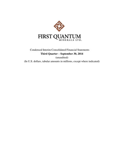 Thumbnail First Quantum Minerals
 Quarterly Report 2014-q3