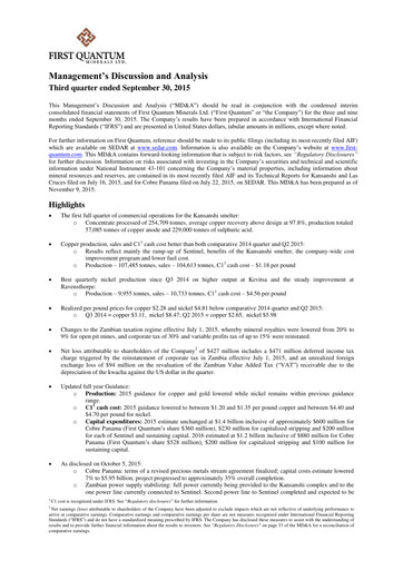 Thumbnail First Quantum Minerals
 Quarterly Report 2015-q3