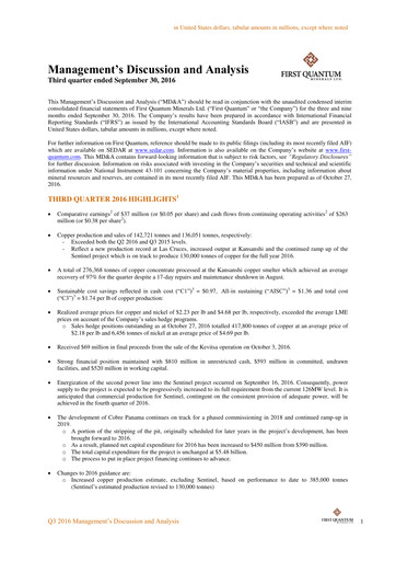 Thumbnail First Quantum Minerals
 Quarterly Report 2016-q3